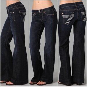 7 For All Mankind Women's Dark Wash Wide Leg Jeans with White Pocket Stitching